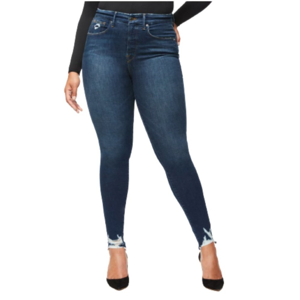 Good American Good Waist Jeans Womens 14 / 32 High Rise Waist Skinny Fringe Hem